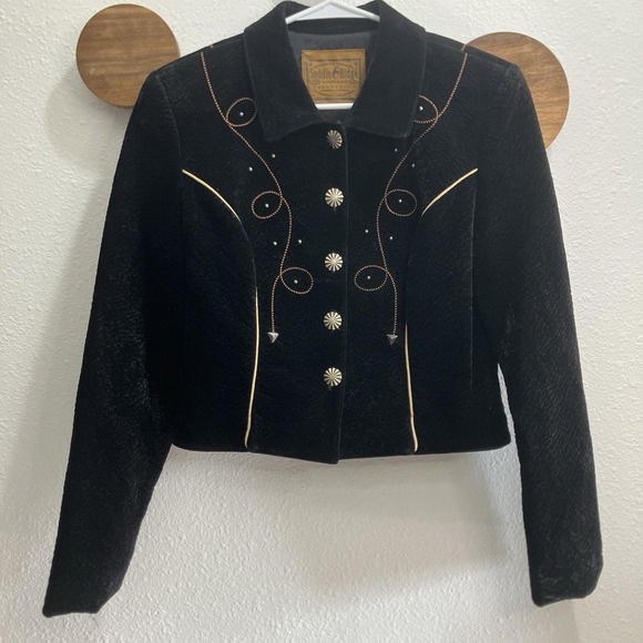 VTG 90s Y2K Western Saddle Ridge Cropped Jacket Black USA Rodeo Cowgirl Small